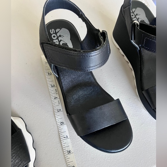 SOREL Cameron Wedge Leather Sandals Black Platform Ankle Strap 7 US NL 4018-010 - Picture 8 of 9